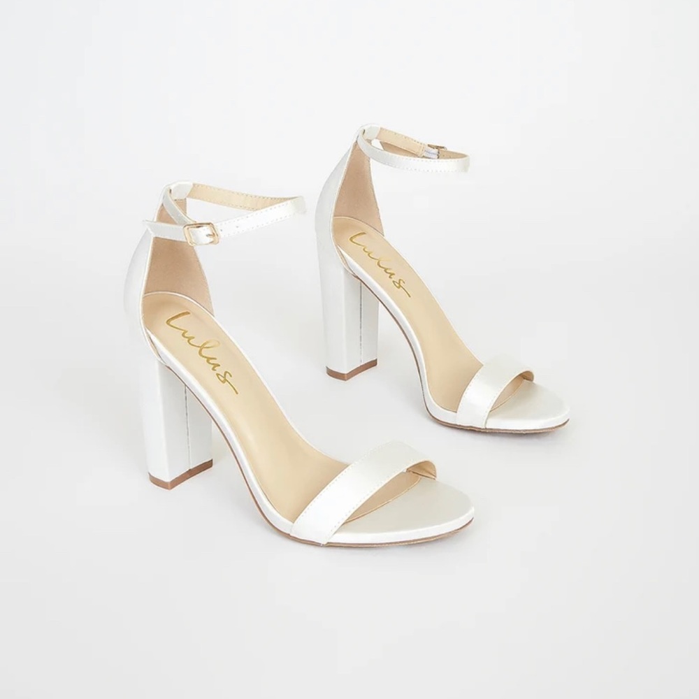 Lulus ivory satin ankle strap heels